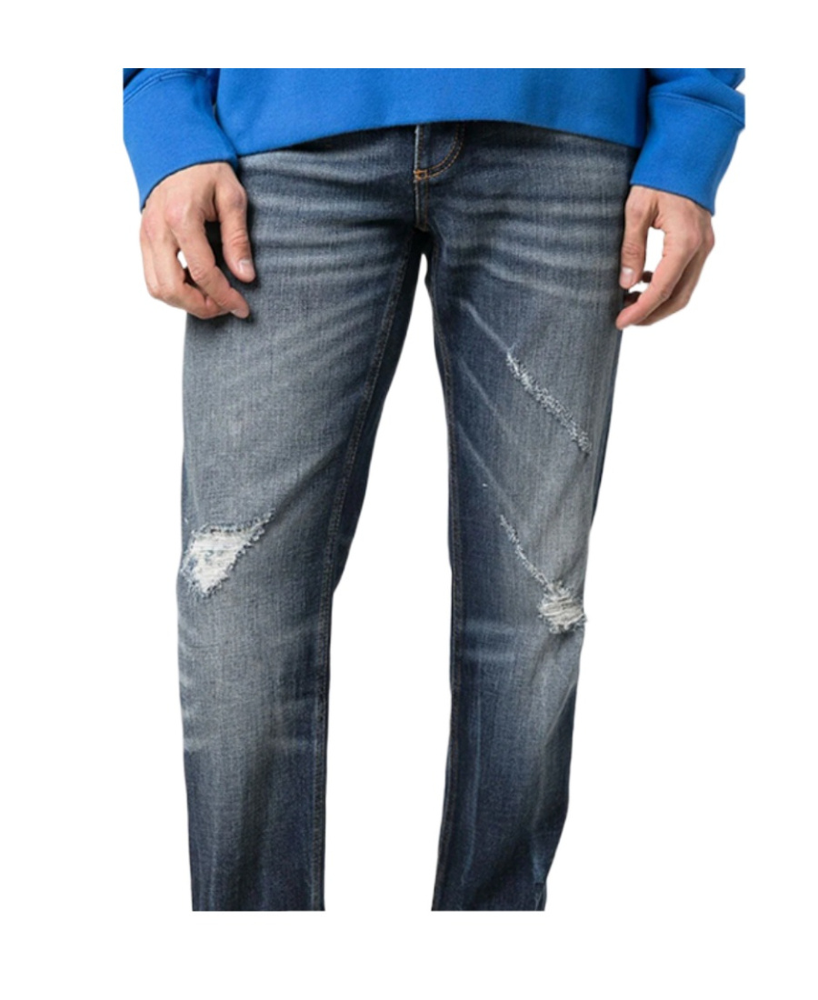 Palm Angels Slim-fit Distressed Straight-leg Jeans In Blue