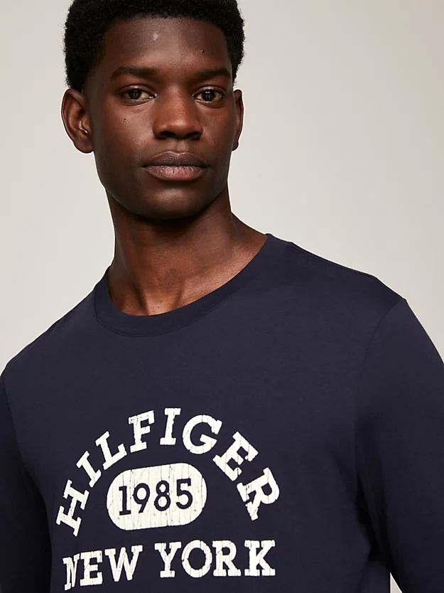 Shop Tommy Hilfiger T-shirt With Round Neck And Long Sleeves In Black