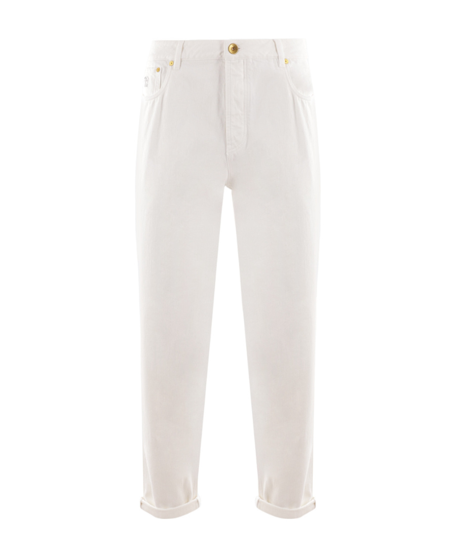 Brunello Cucinelli Logo-embroidered Tapered Cotton Jeans In White