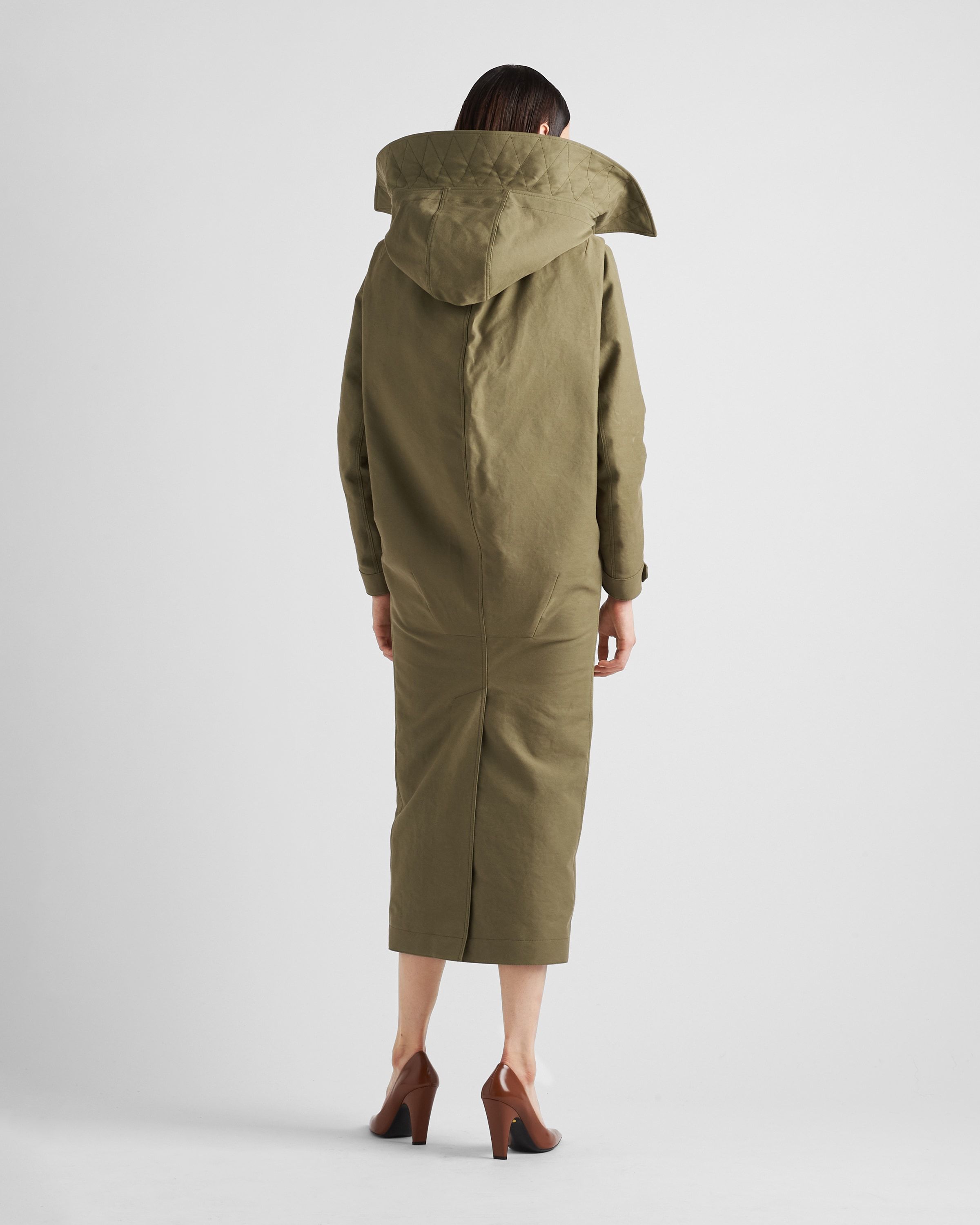 Prada Army Green Satin Cotton Parka Coat In Green