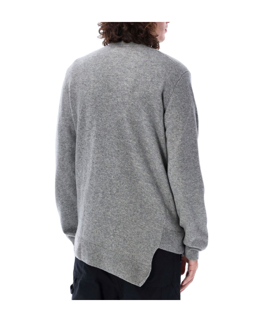 Comme Des Garçons Wool Cardigan With Asymmetric Design And Ribbed Cuffs In Gray