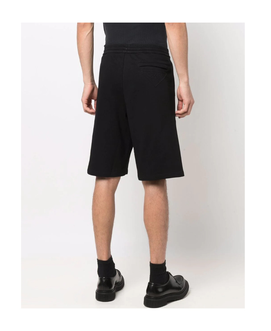 Shop Prada Triangle Logo Patch Bermudas In Black