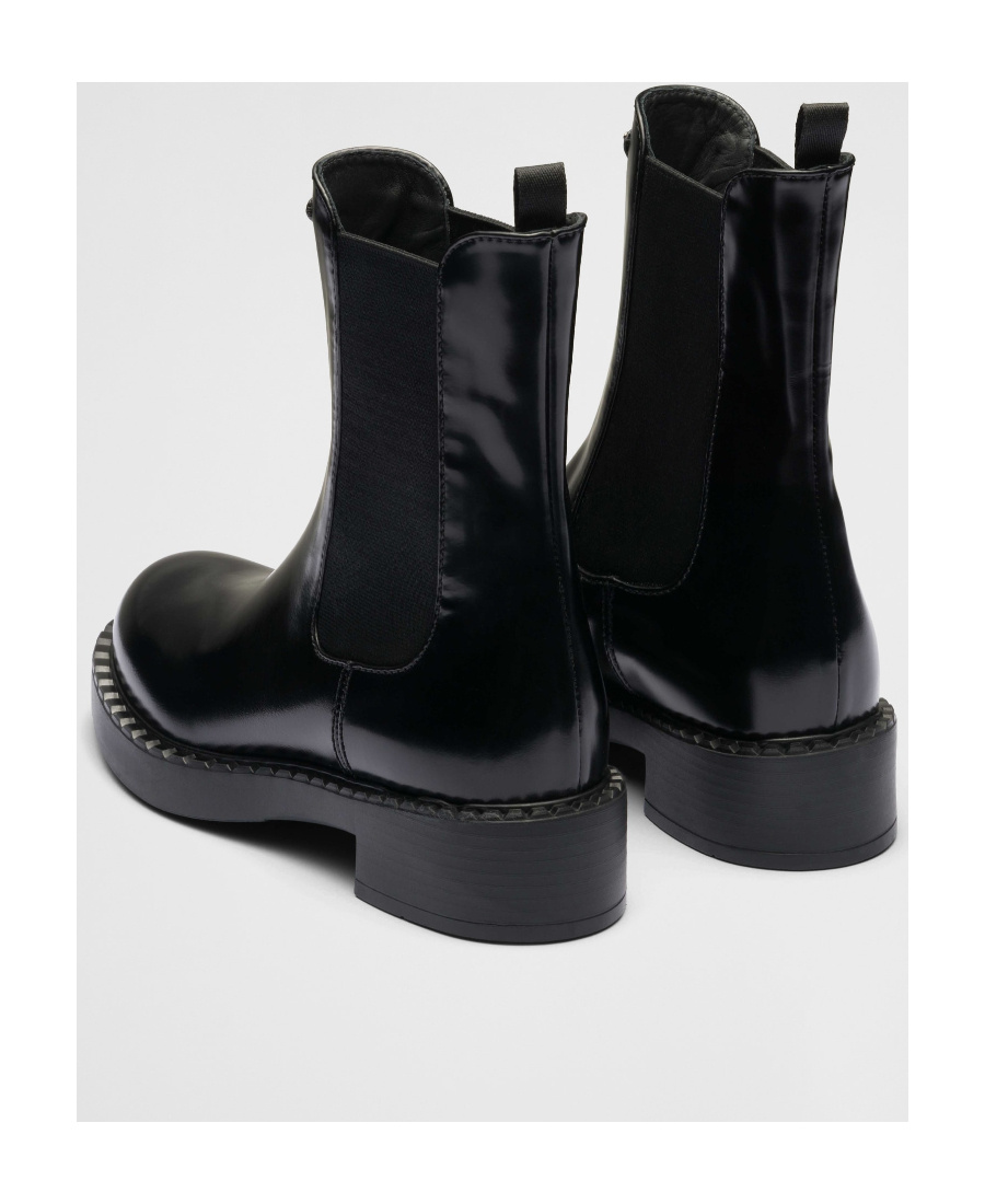 Prada Logo Plaque Brushed-effect Ankle Boots In Black