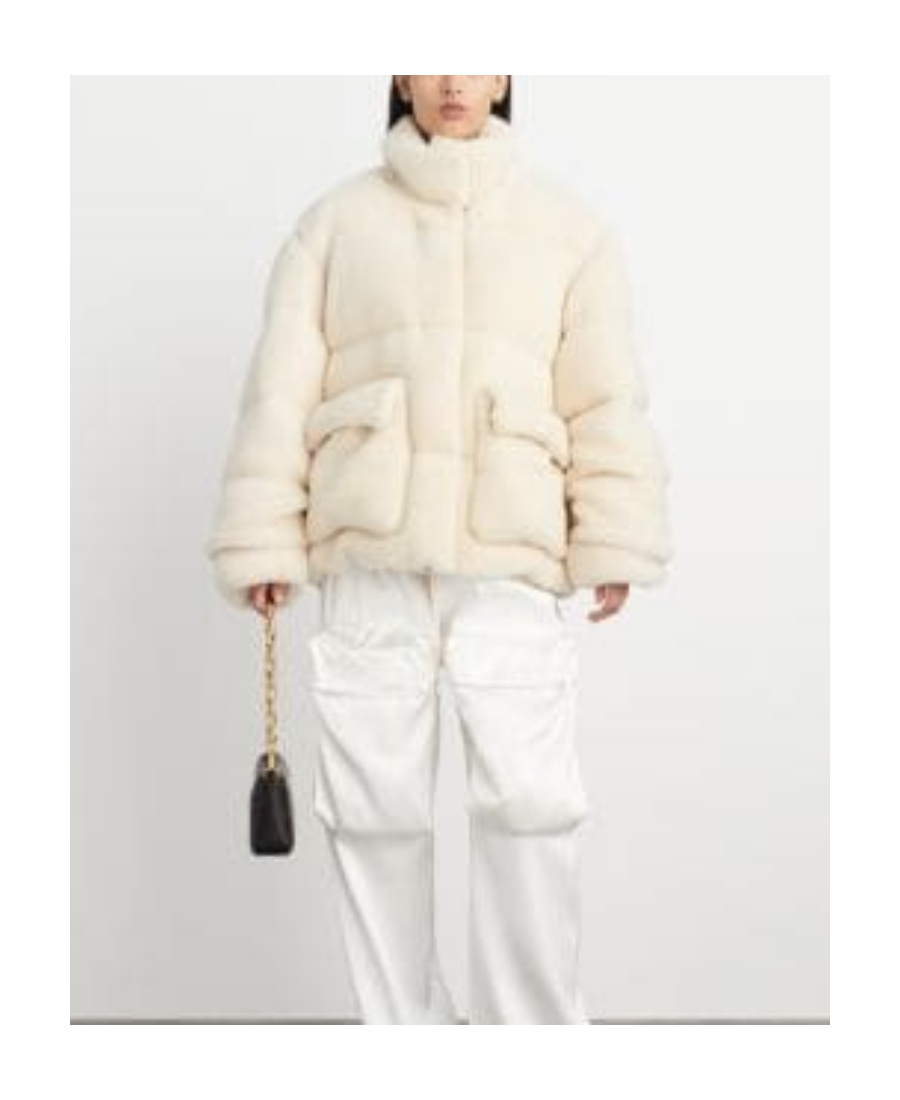 Off-white Arrows Fleece-texture Puffer Jacket In Nude