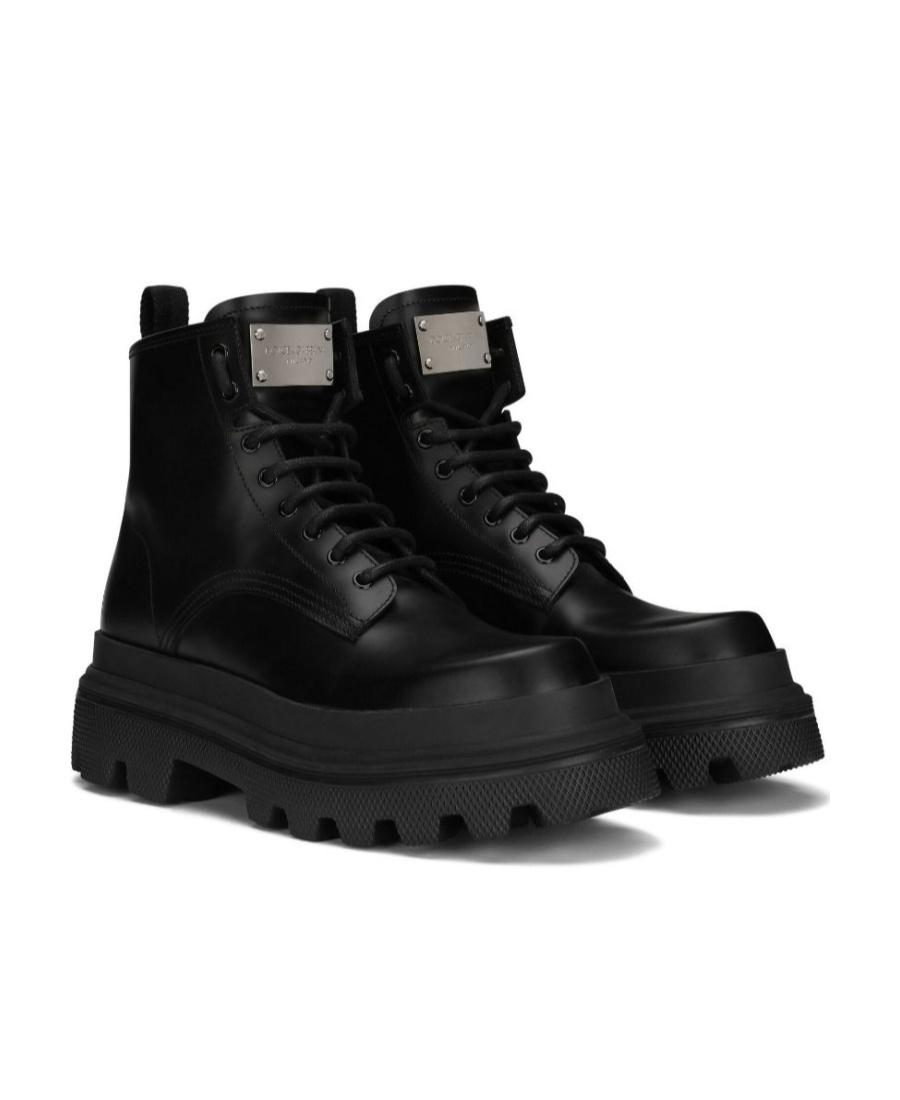 Dolce & Gabbana Studded Calfskin Hi-trekking Ankle Boots In Black
