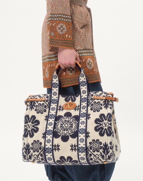 Valentino Antibes Large Leather-trimmed Floral-jacquard Tote In Multicolor