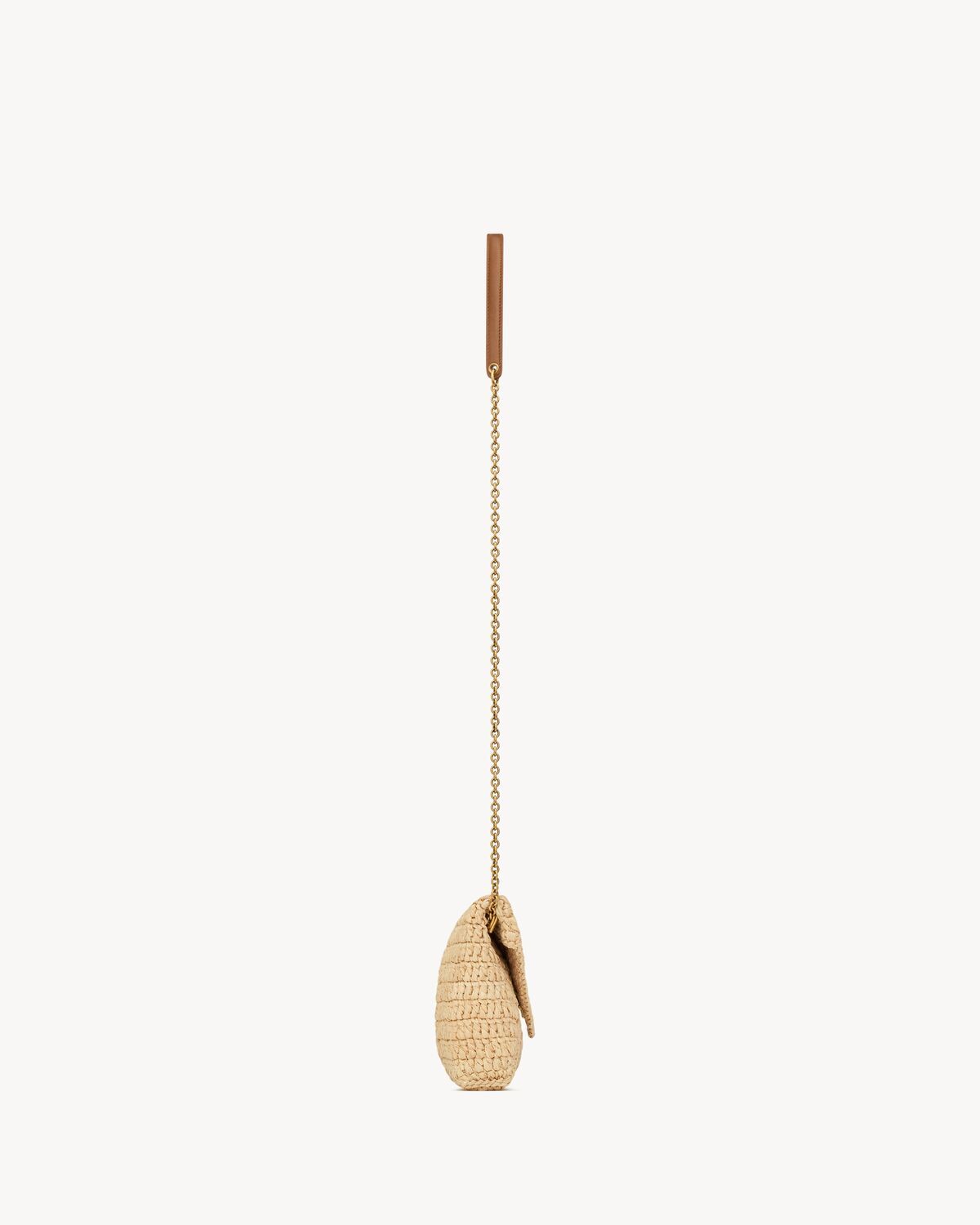 Saint Laurent Cassandre Chain Pouch In Raffia In Brown