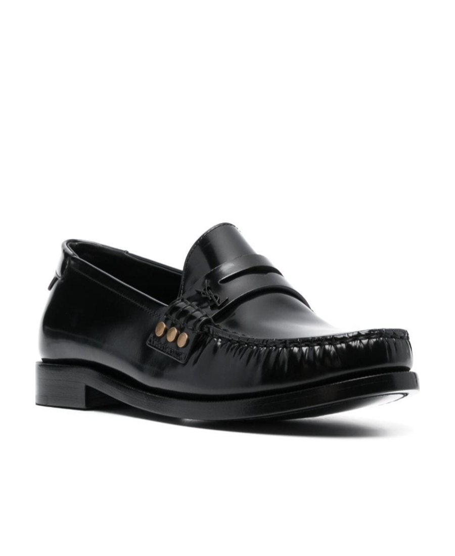 Saint Laurent Schuhe Penny-slot Leather Loafers In Black