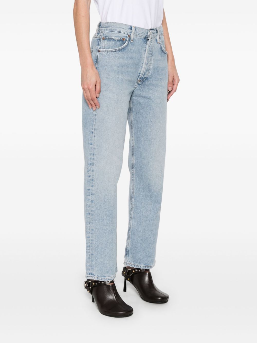 Agolde Wide-leg High-waisted Cotton Jeans In Gray