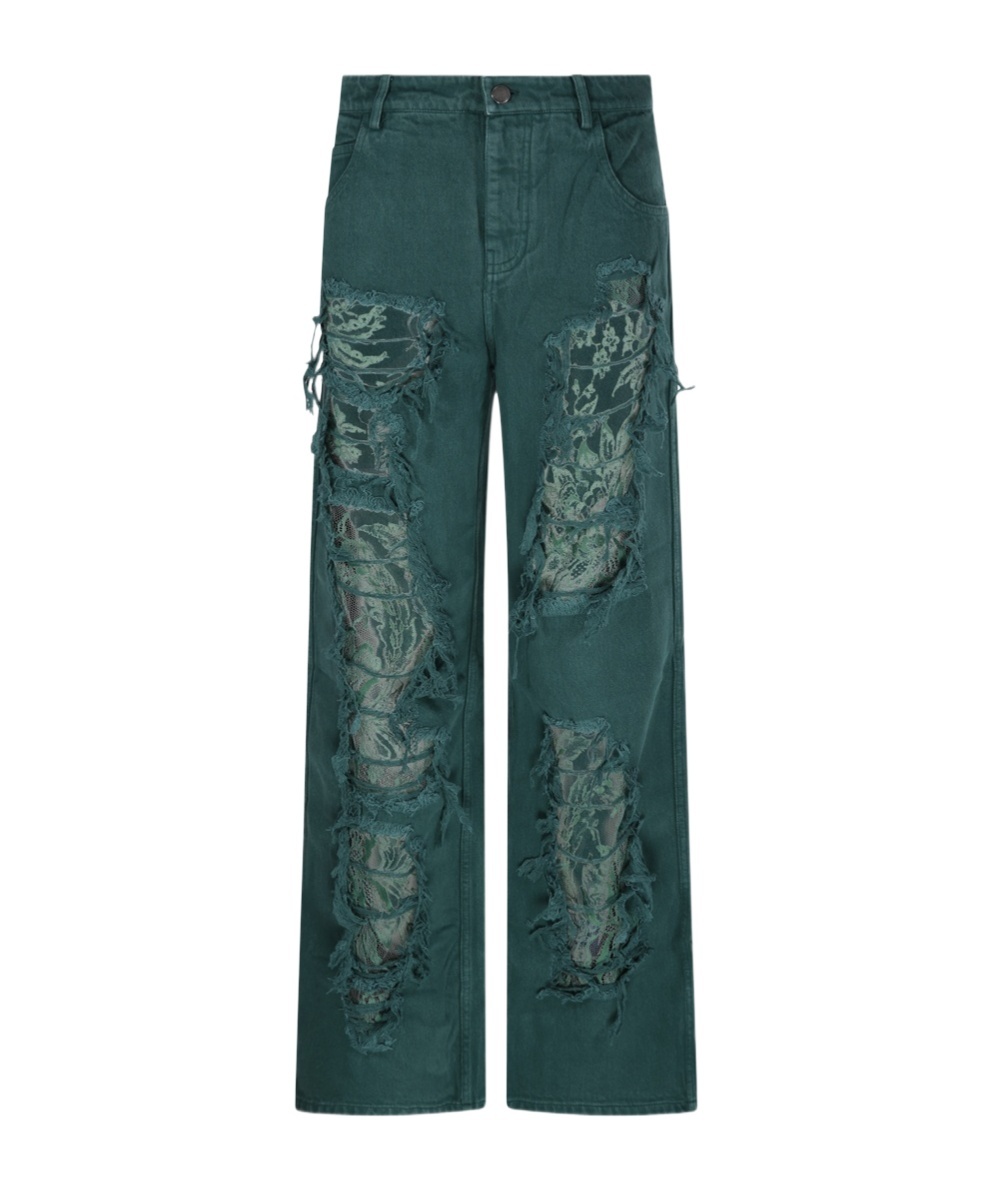 Christopher Esber Lace Jeans Featuring Distressed Finish In Green