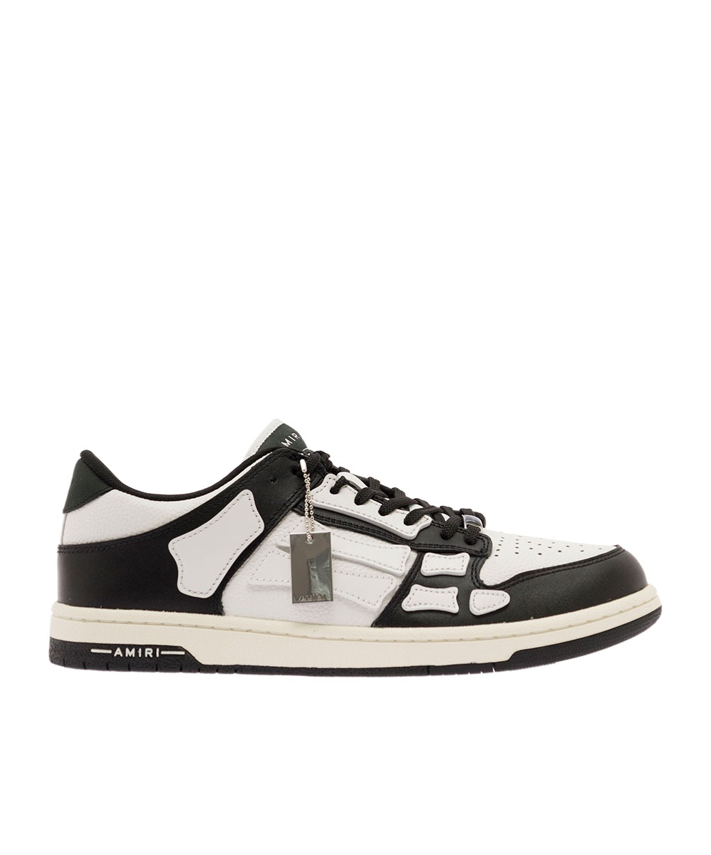 Amiri Skel Top Low White And Black Sneakers With Skeleton Patch In Leather Man In White