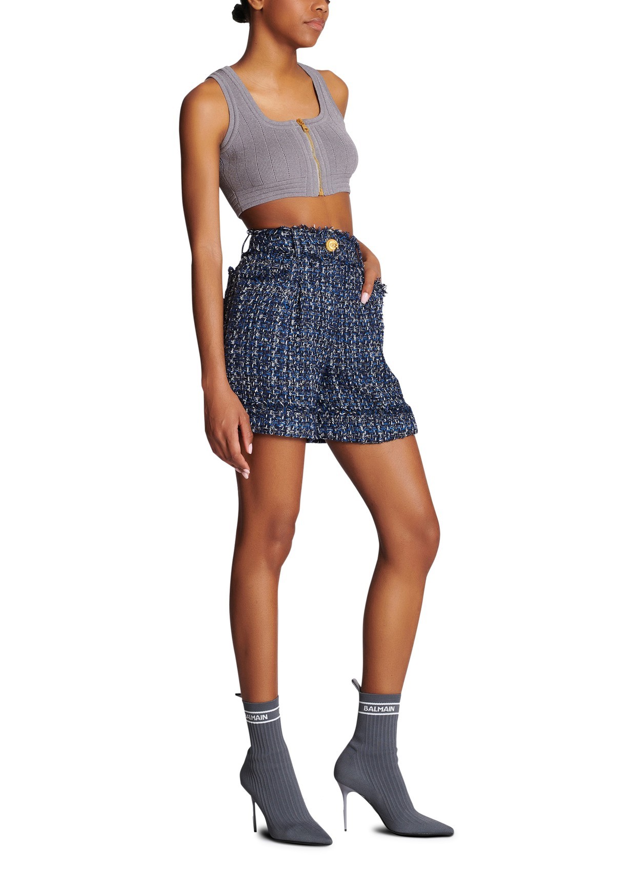 BALMAIN TWEED HIGH-RISE SHORTS