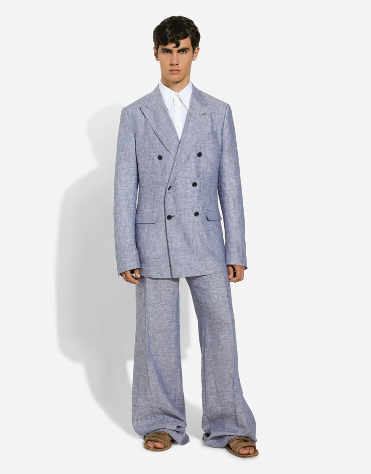 Dolce & Gabbana Taormina Double-breasted Unlined Pure Linen Blazer In Gray