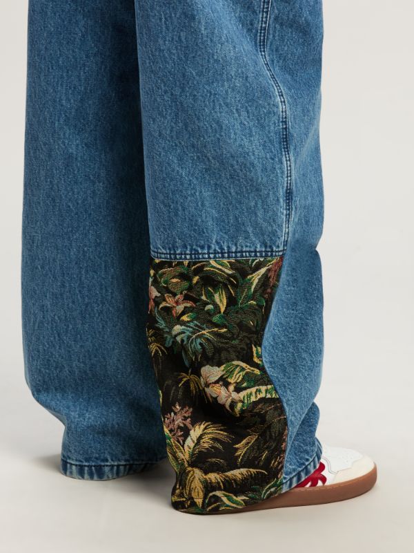 Palm Angels Jungle Printed Jeans In Blue