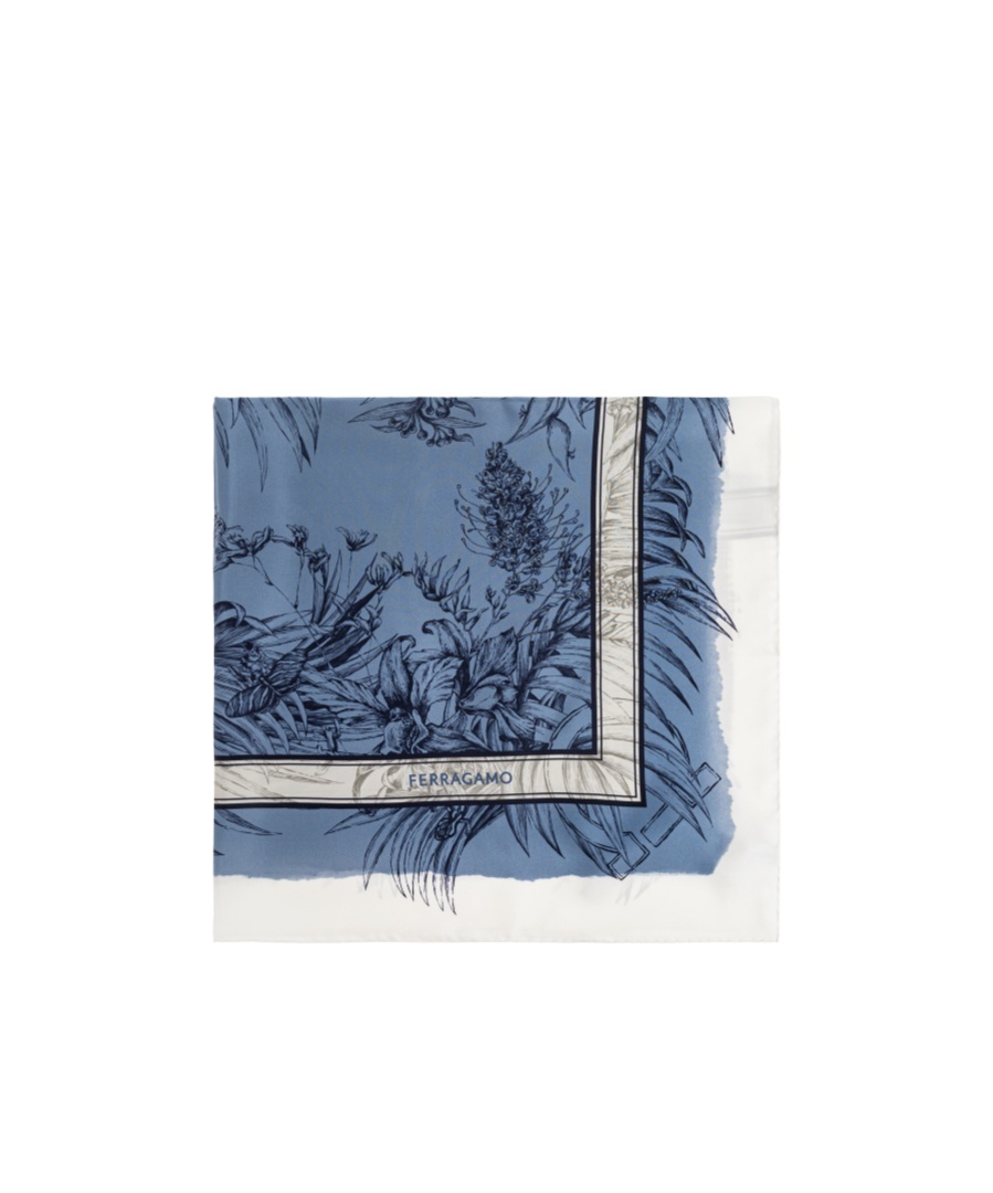 Ferragamo Floral-print Silk Scarf In Blue