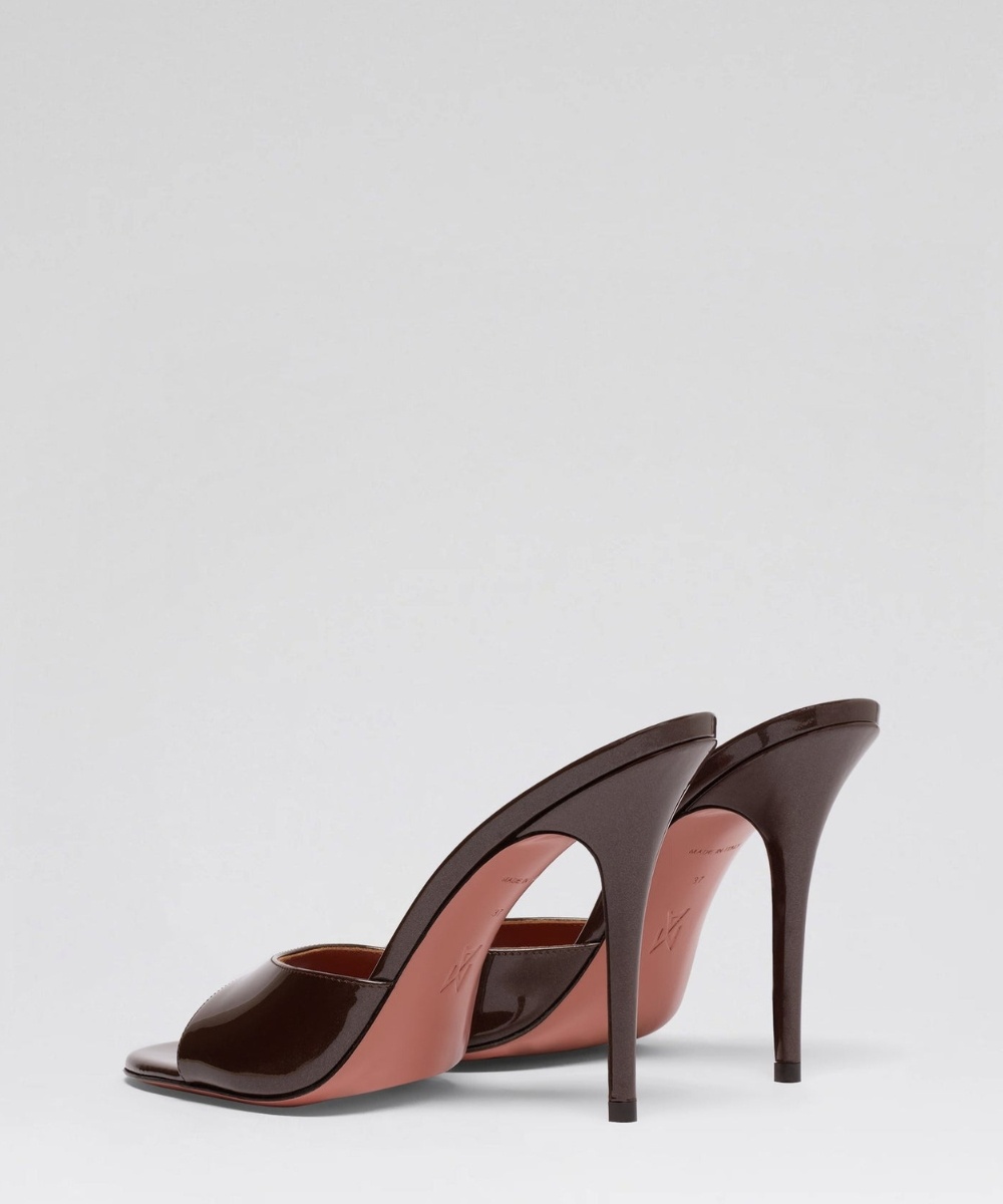 Amina Muaddi Round Toe High Heel Sandals In Brown