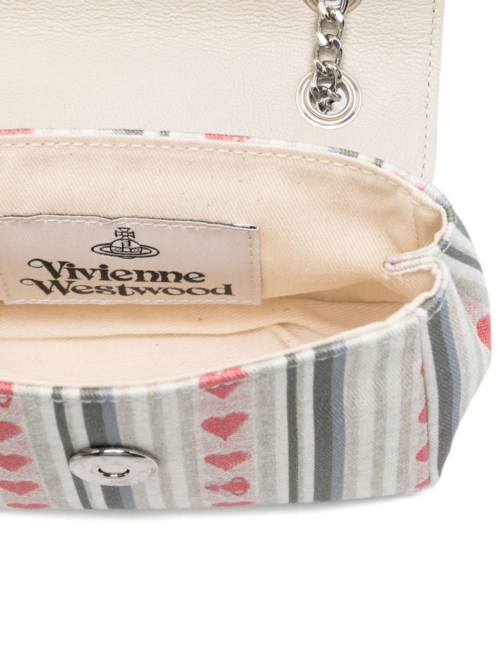 Vivienne Westwood Linen Heart Stripes Mini Bag In White