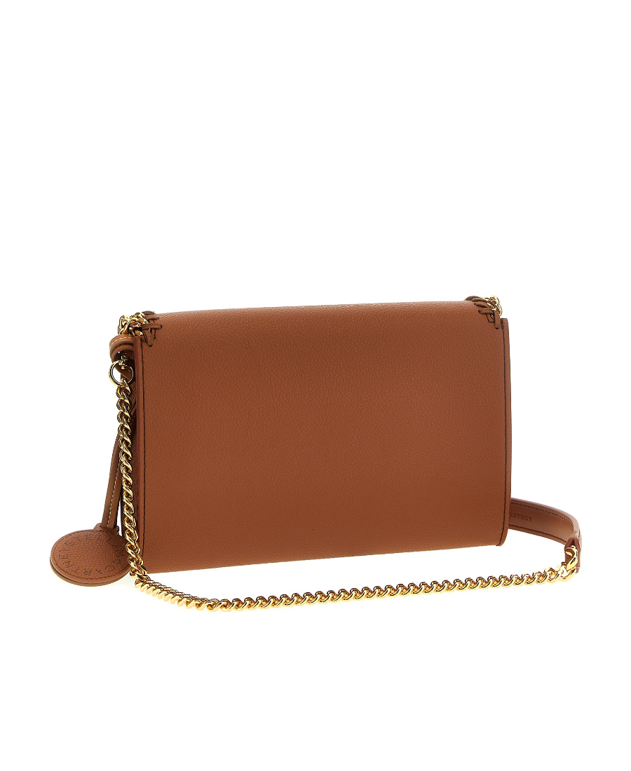 Stella Mccartney Falabella Logo Charm Chain Linked Shoulder Bag In Brown