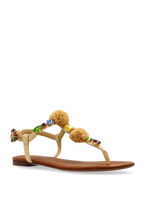 Dolce & Gabbana Embellished Raffia-effect Thong Sandals
