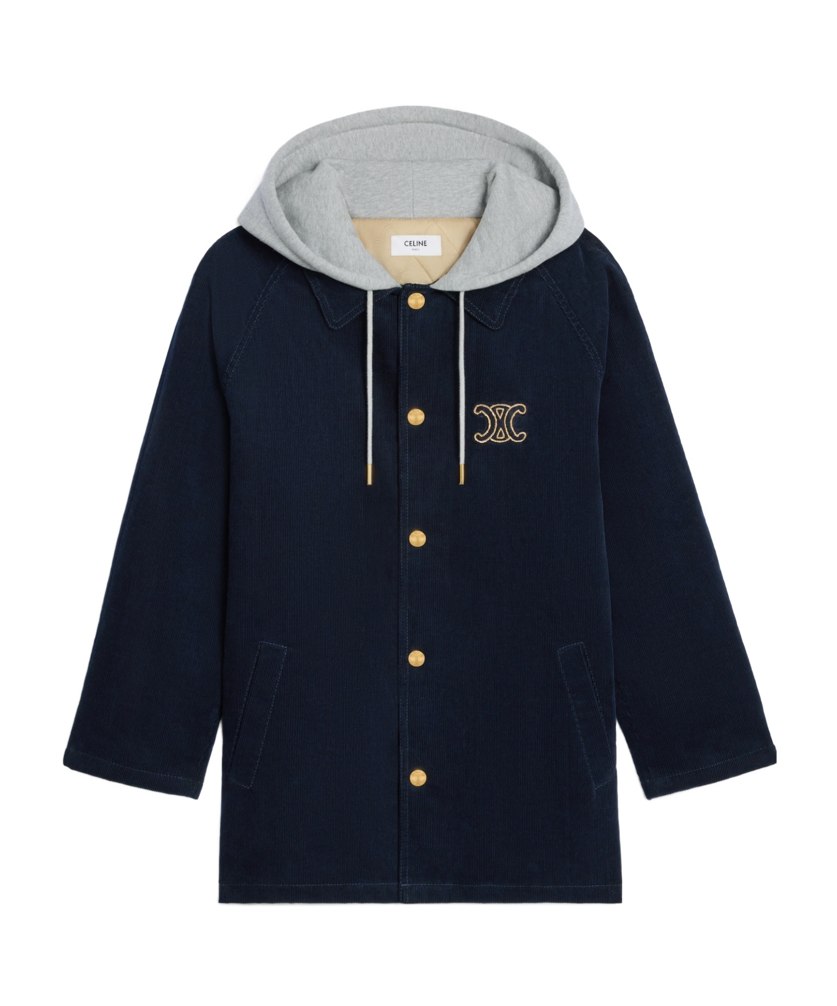Celine Triomphe Car Coat Jacket In Corduroy In Blue
