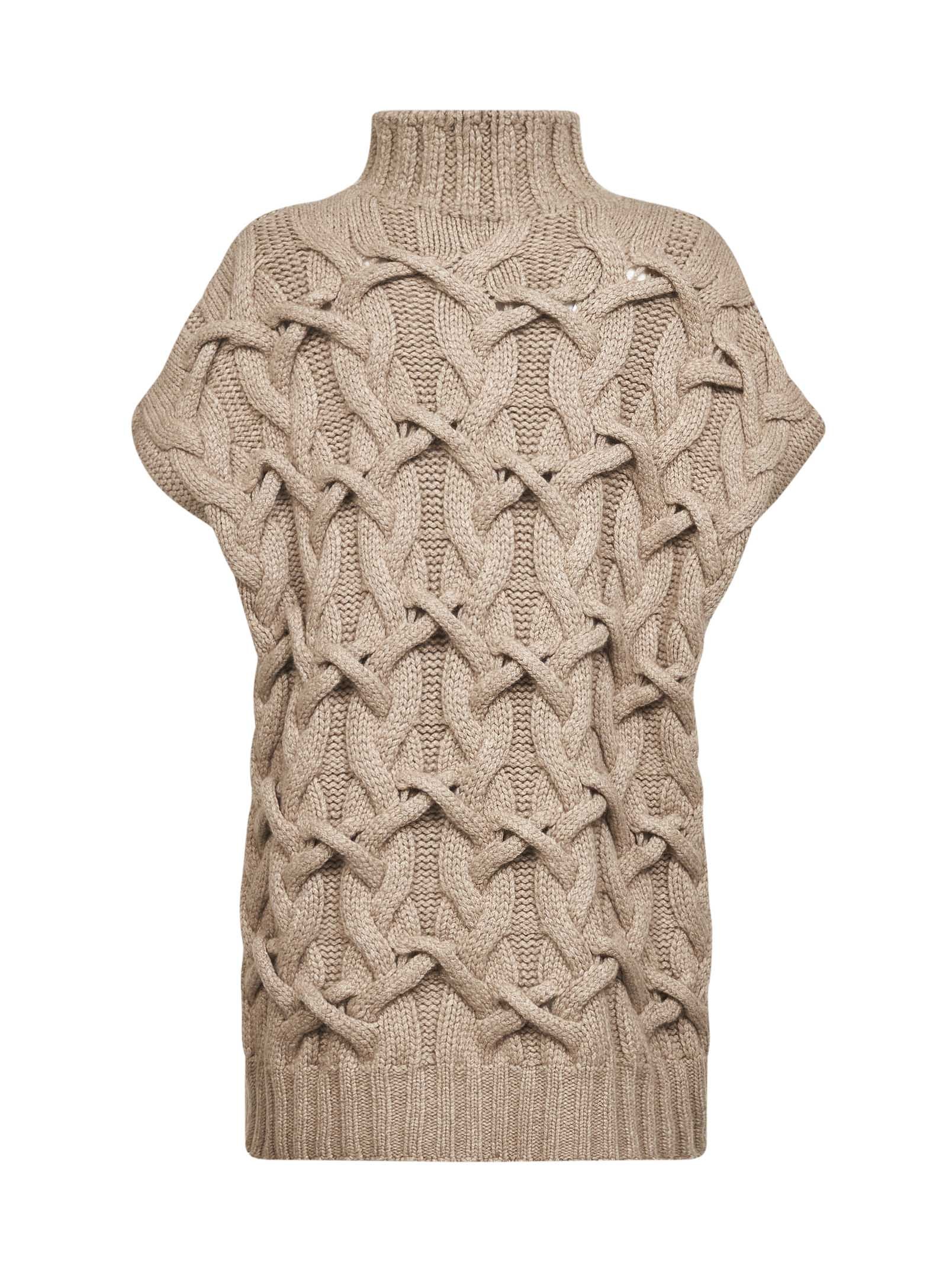 Brunello Cucinelli Women Beige Cashmere Feather Crisscross Cable Sweater In Brown