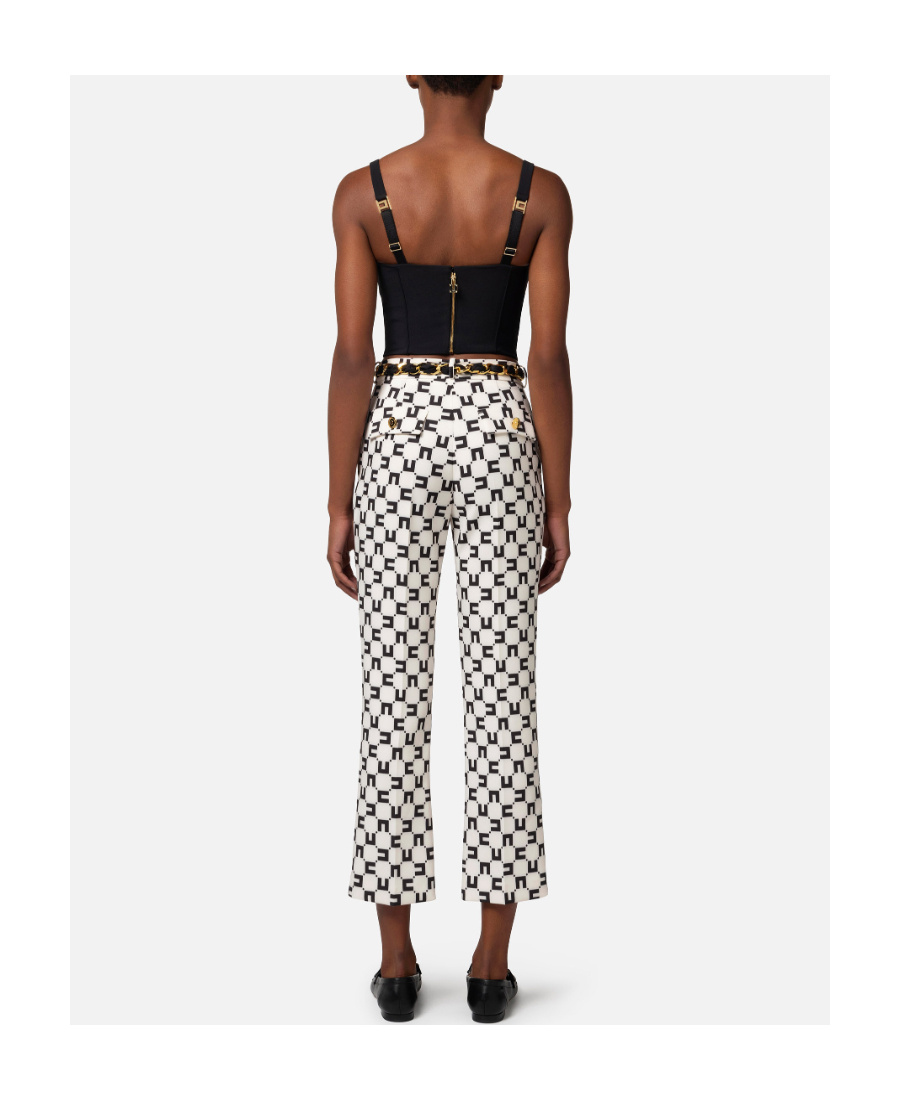 Elisabetta Franchi Monogram-print Bootcut Trousers In White