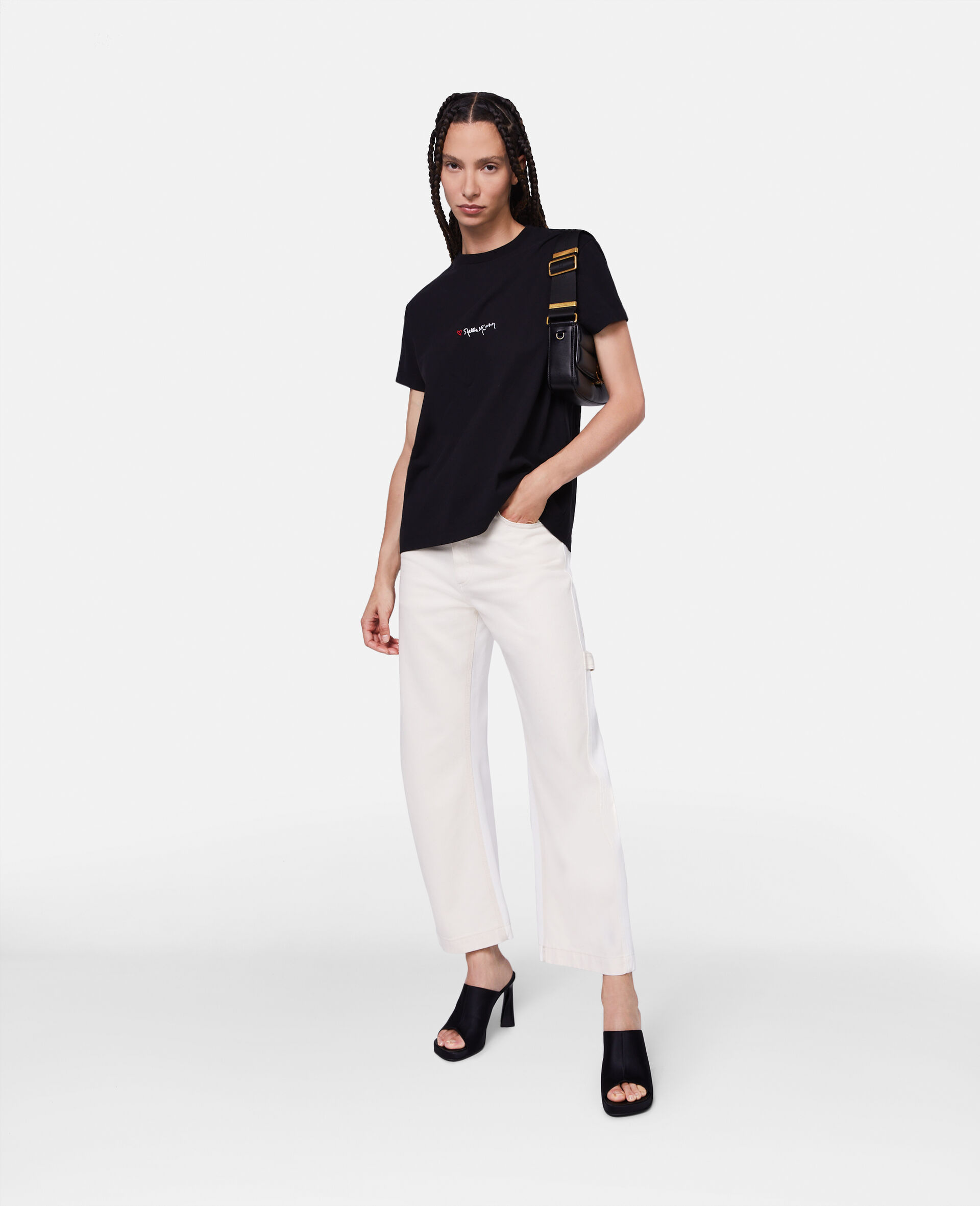 Stella Mccartney Stella Mc Cartney T Shirt With Embroidered Signature In Black