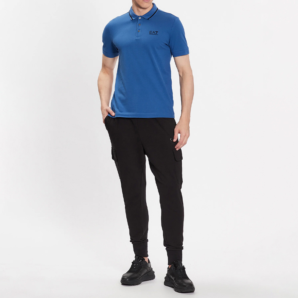 Ea7 Logo Short-sleeved Polo Shirt In Blue