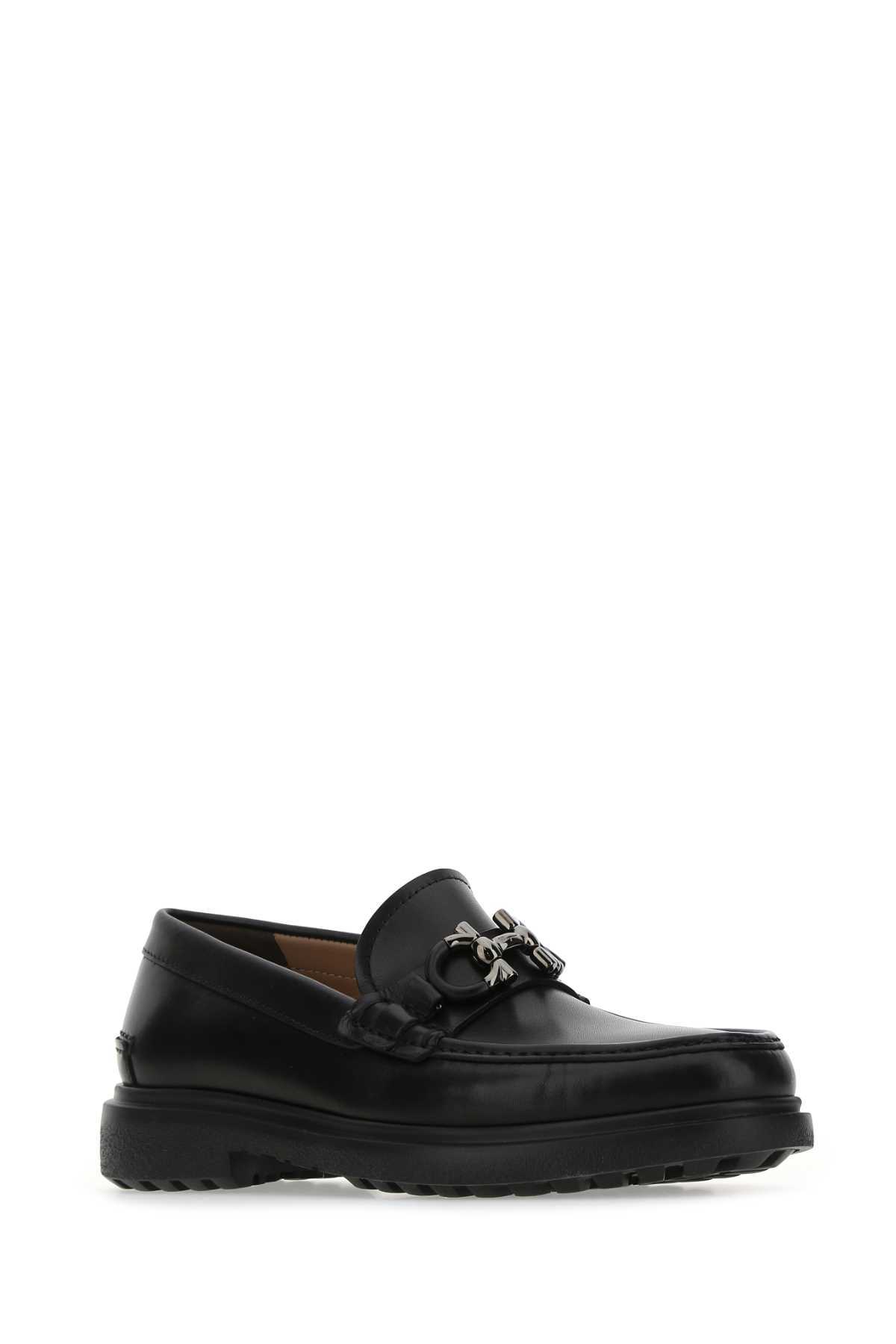 Ferragamo Leather David Loafer With Gancini Hook For Men In Black