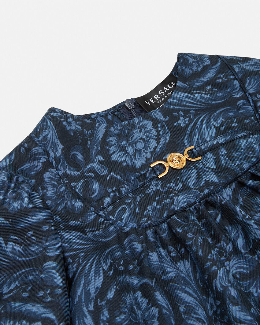 Versace Logo-plaque Silk Blouse In Blue