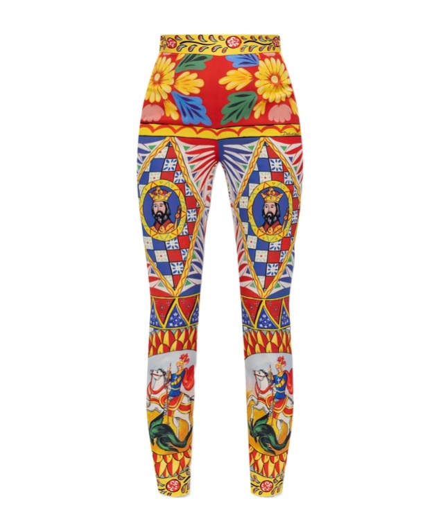 Dolce & Gabbana Carretto-print Stretch-silk Leggings In Multicolor
