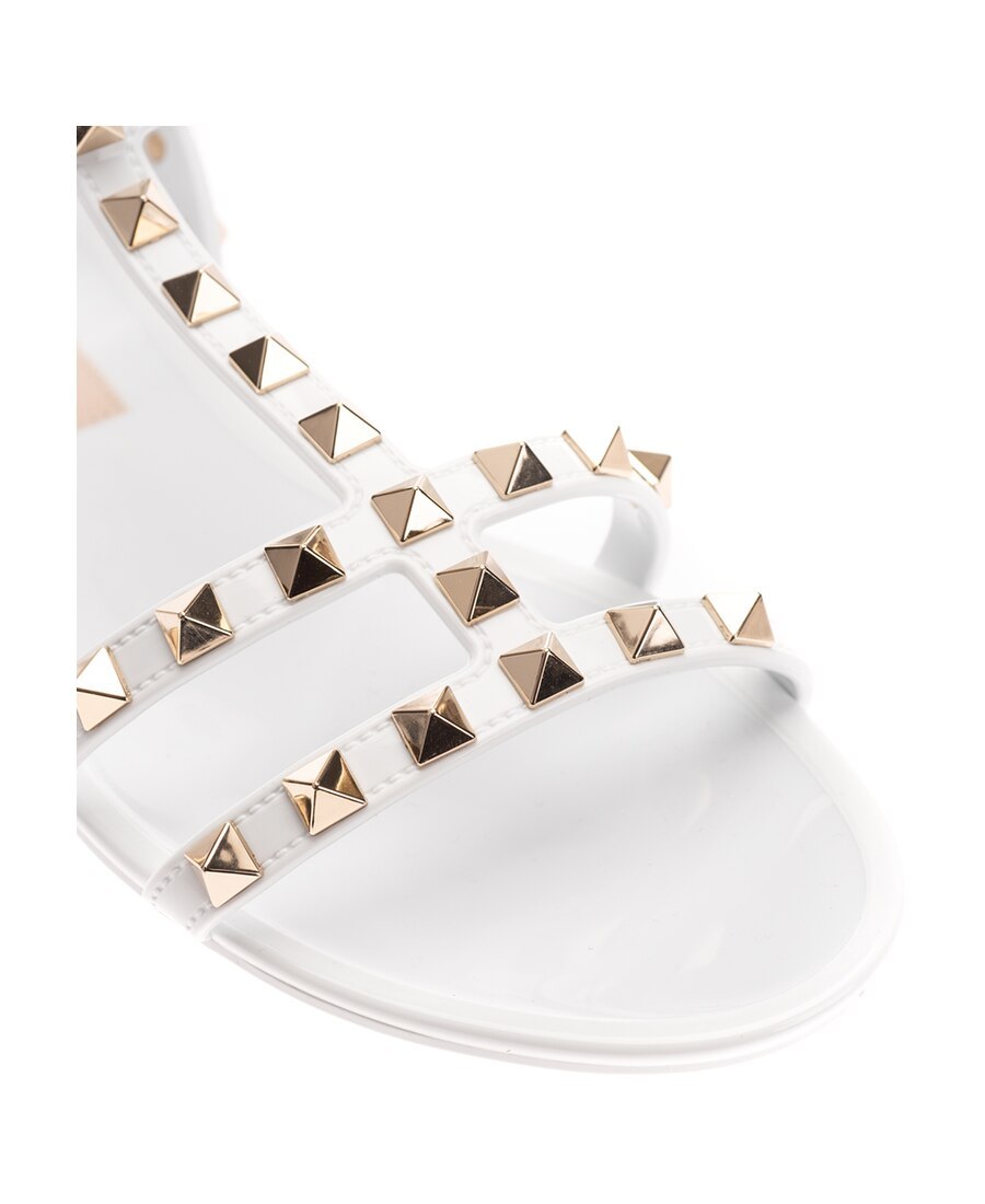 Valentino Rockstud Flat Sandals In White