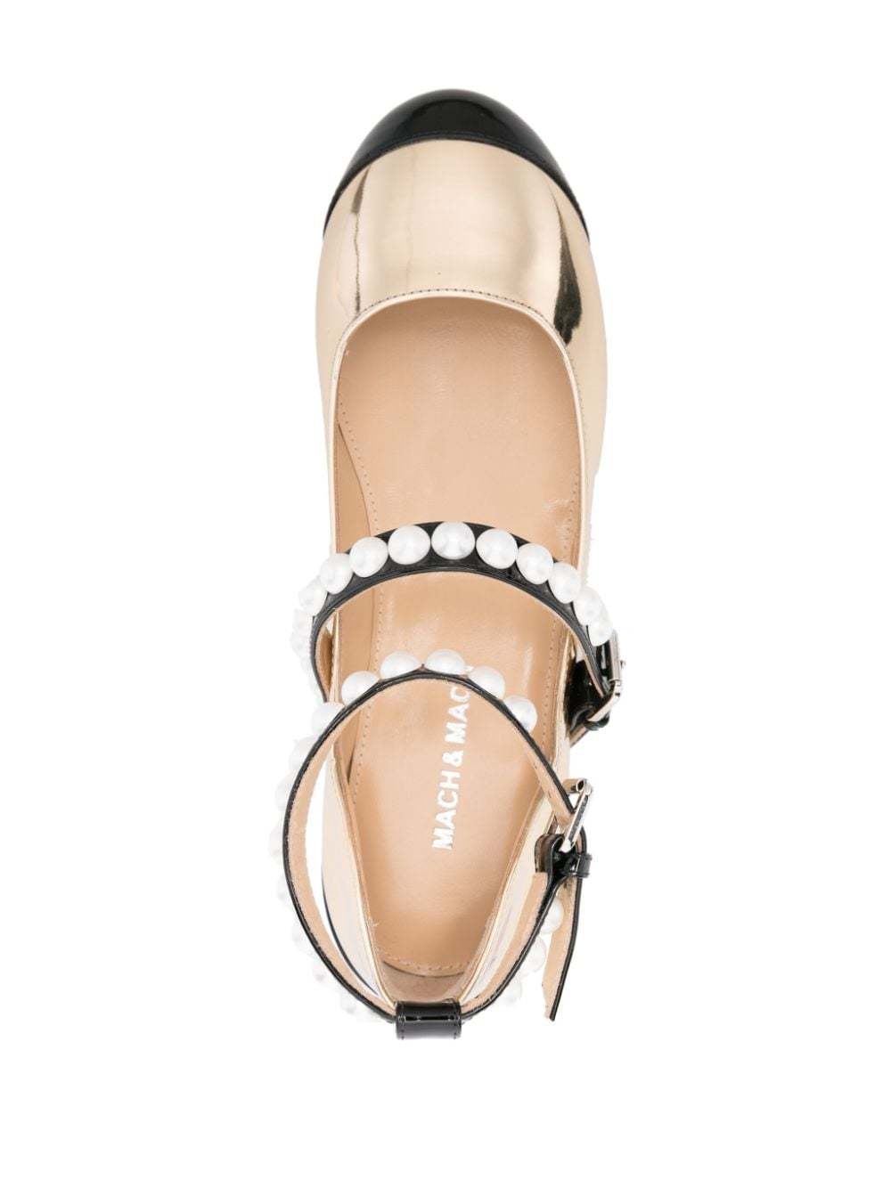 Mach&mach Leather Ballet Flats Stud Detailing In Nude