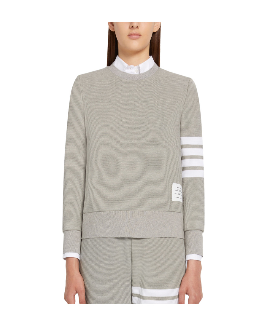Thom Browne 4-bar Cotton Ribbed Sweatshirt In Gray