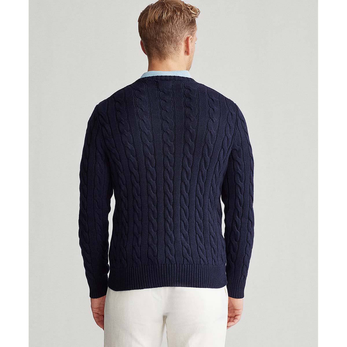 Polo Ralph Lauren Man Navy Blue Brided Cotton Sweater With Red Pony In Black