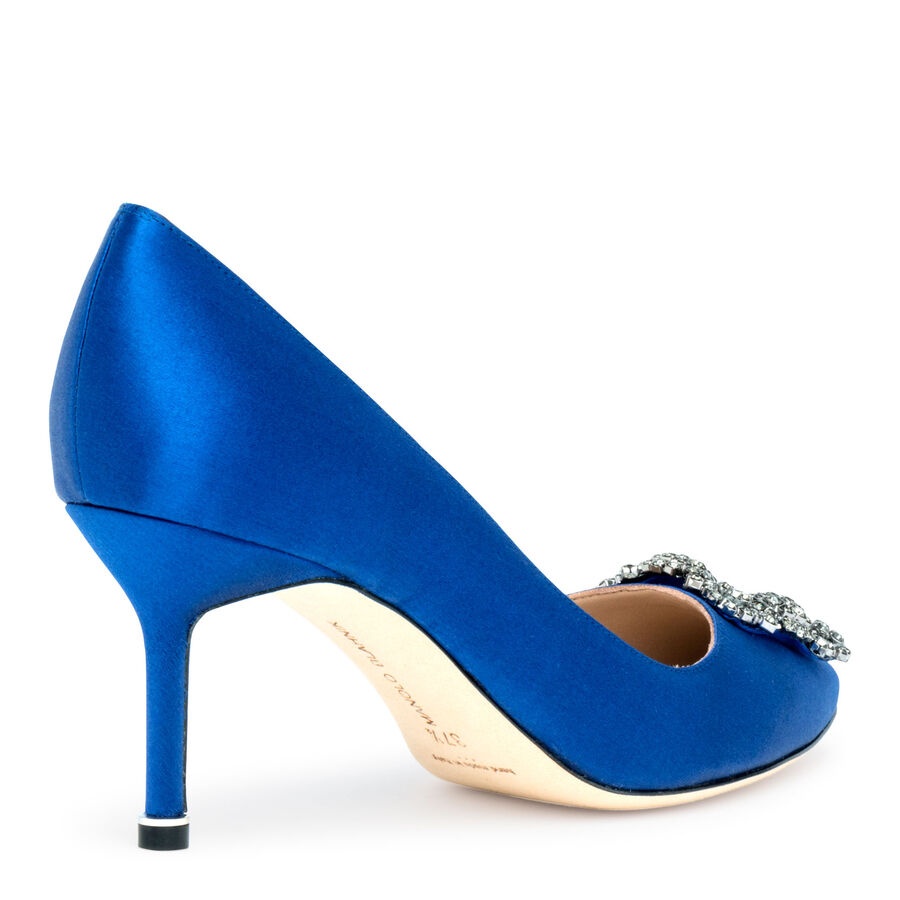 Shop Manolo Blahnik Hangisi 70mm Embellished Buckle Pumps In Blue