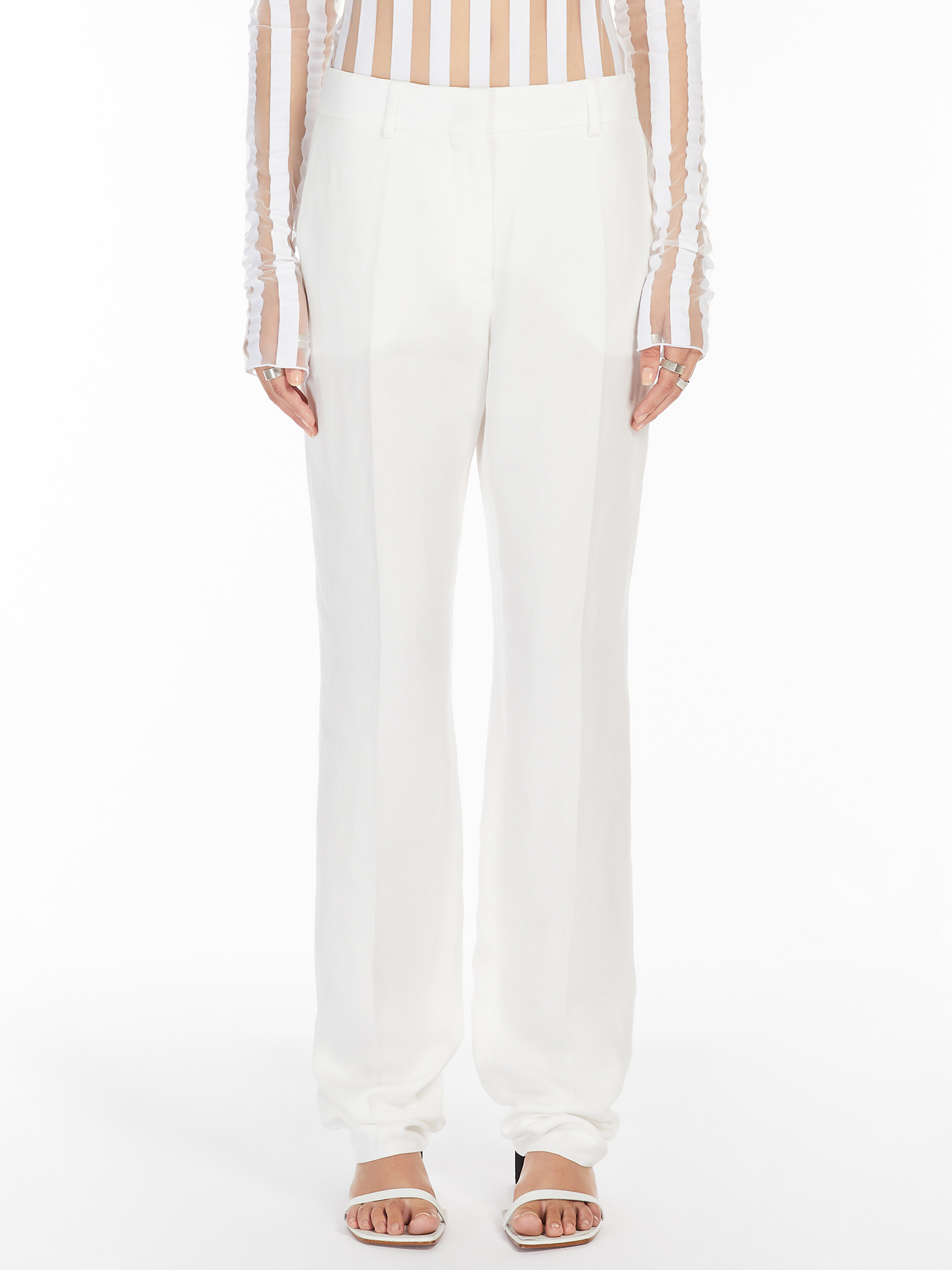 SPORTMAX FLARED VISCOSE AND LINEN TWILL TROUSERS