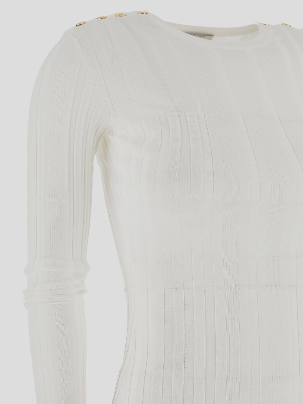 Shop Elisabetta Franchi Ribbed-knit Midi Dress In White
