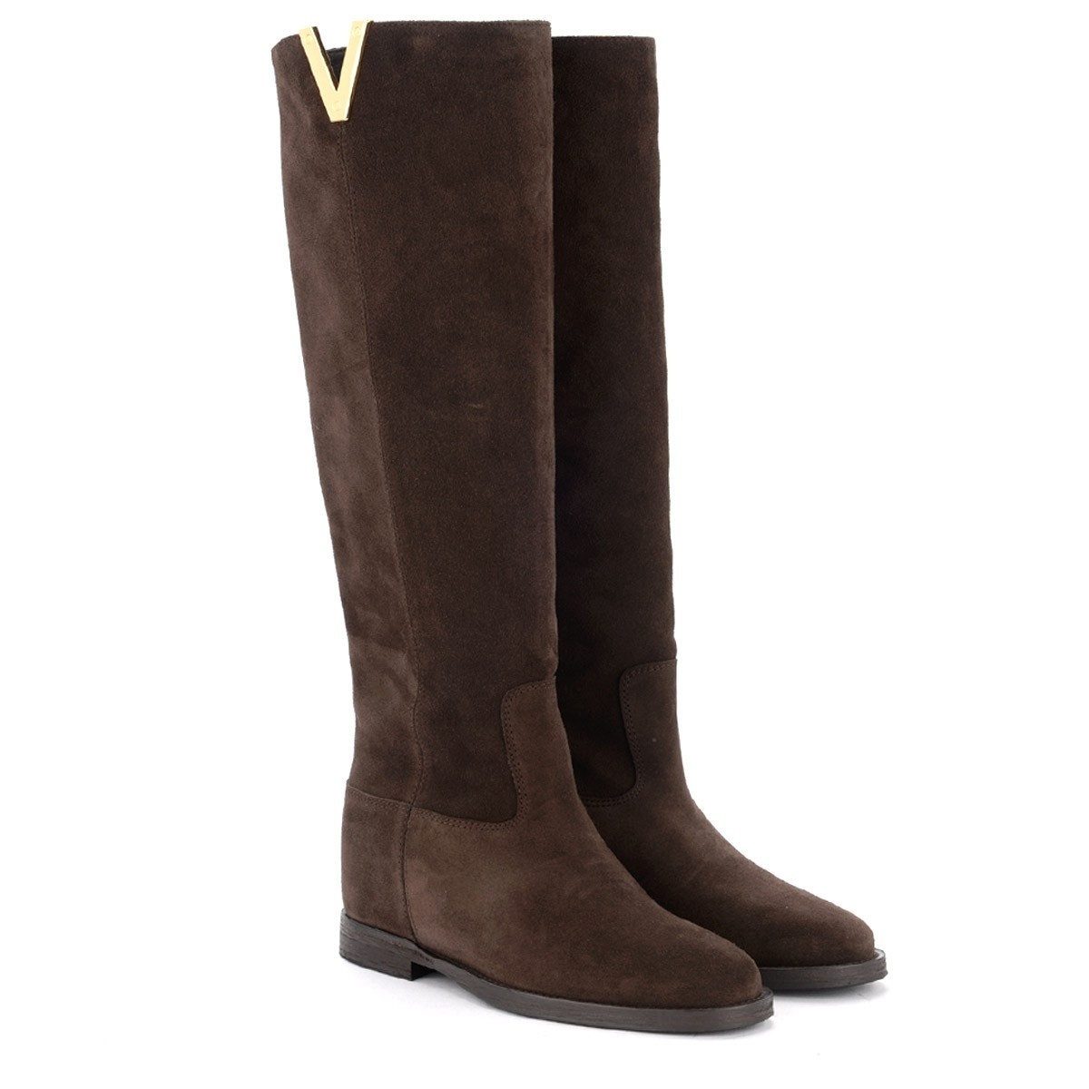 Via Roma 15 V-shaped Logo High Boots In Brown