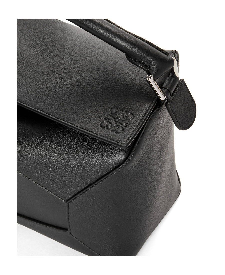 Loewe Small Leather Featherlight Puzzle Top-handle Bag In Black