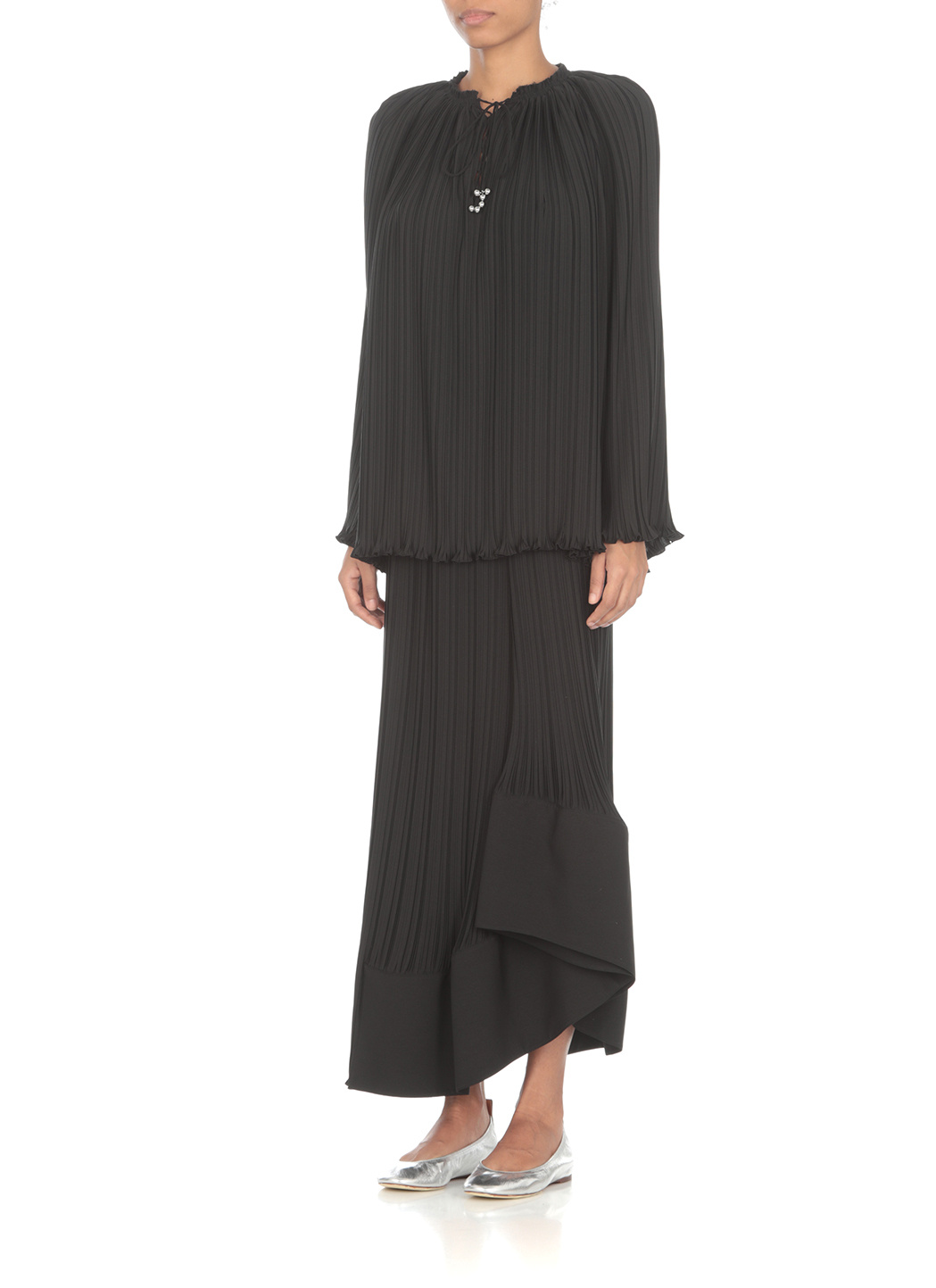 Lanvin Long-sleeved Pleated Blouse In Black