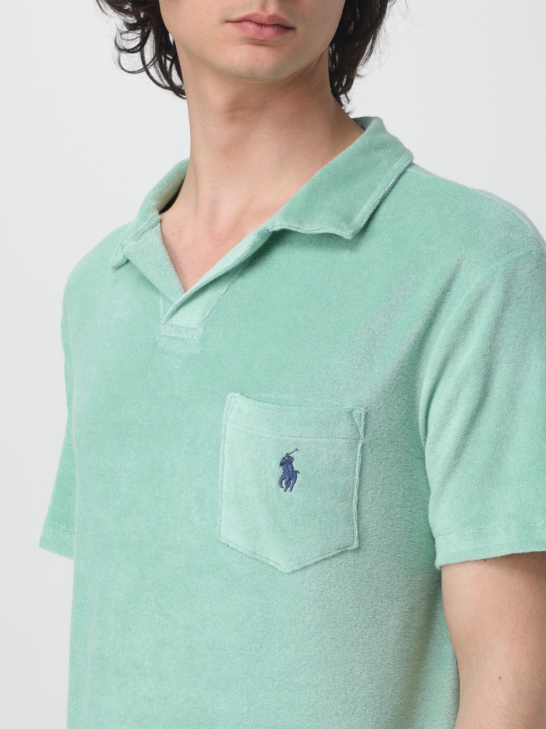 Ralph Lauren Polo Pony Terry Cloth-effect Polo Shirt In Green