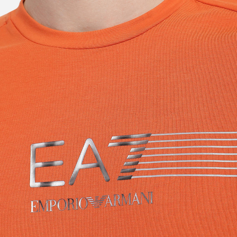 Ea7 Line Logo Shoulder-inserted Round-neck T-shirt In Red