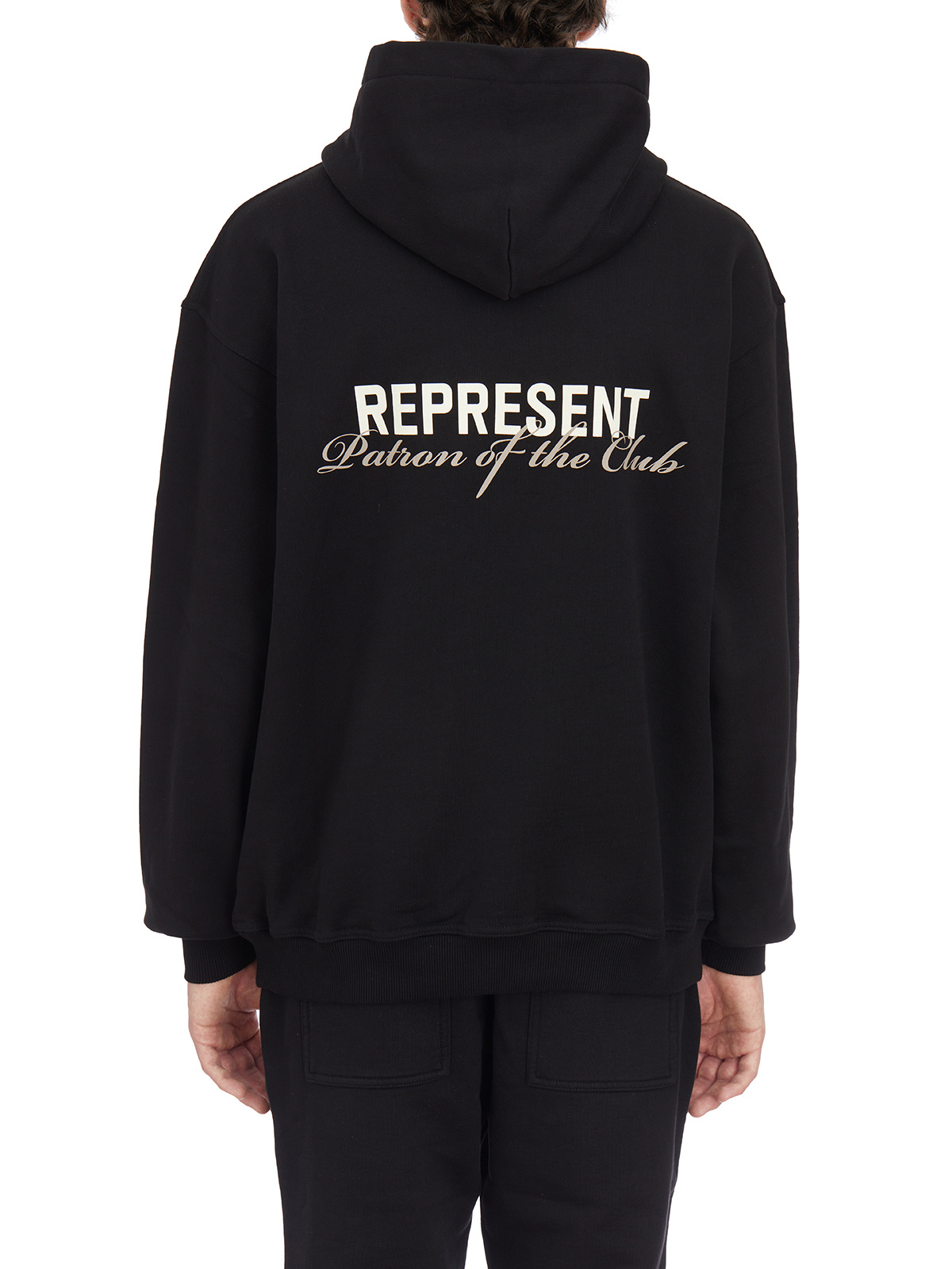 Represent 'patron Of The Club' Black Hoodie With Front And Back Logo Print In Black