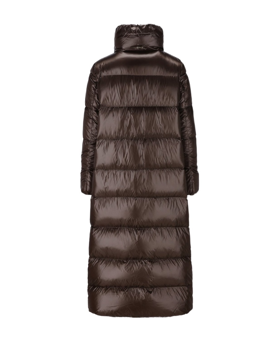 Herno Funnel-neck Quilted Down Midi Coat In Brown