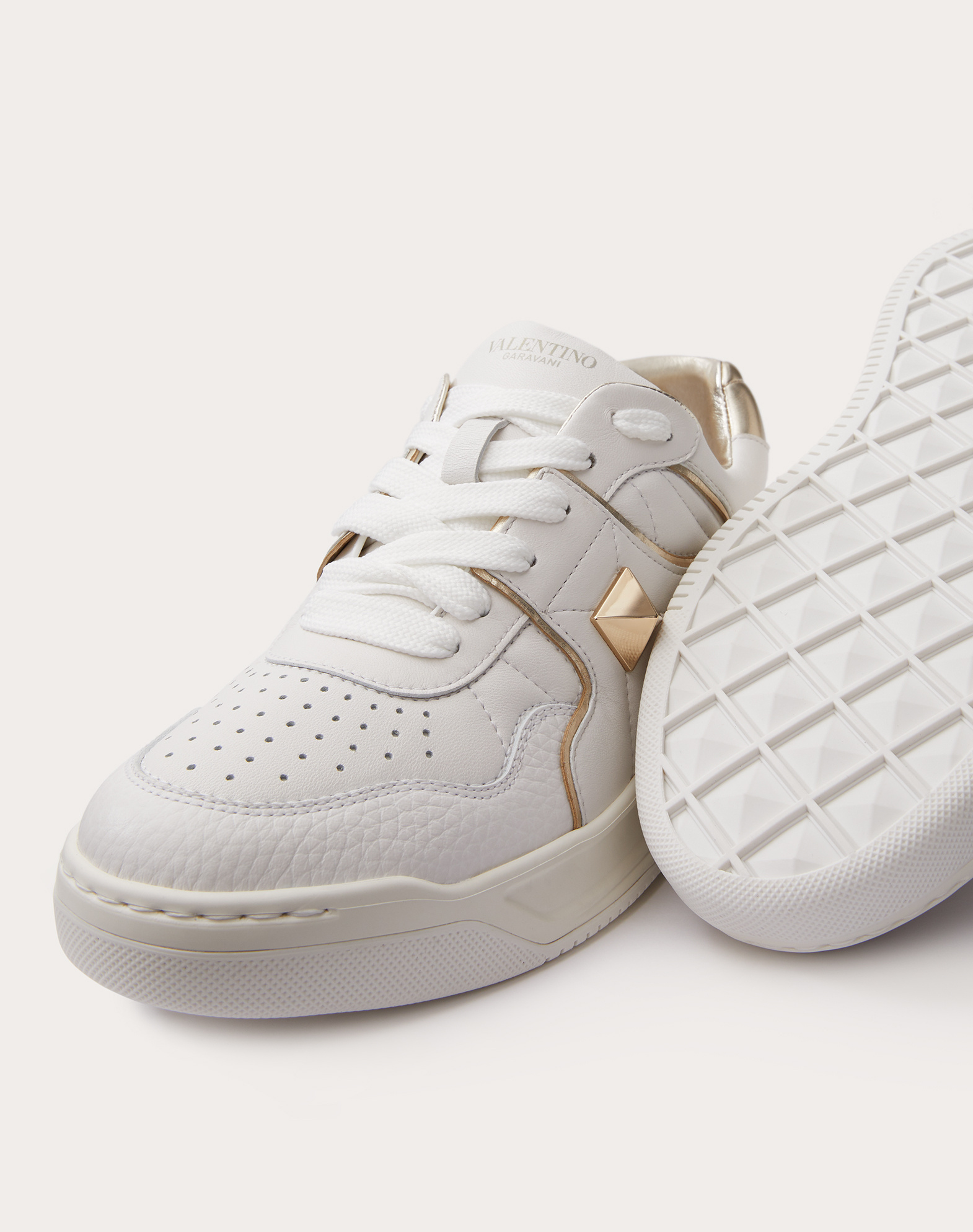 Shop Valentino One Stud Low-top Calfskin Sneaker In White