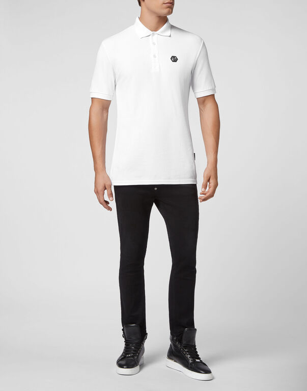 Philipp Plein Skull Pattern Short-sleeved Polo Shirt In White