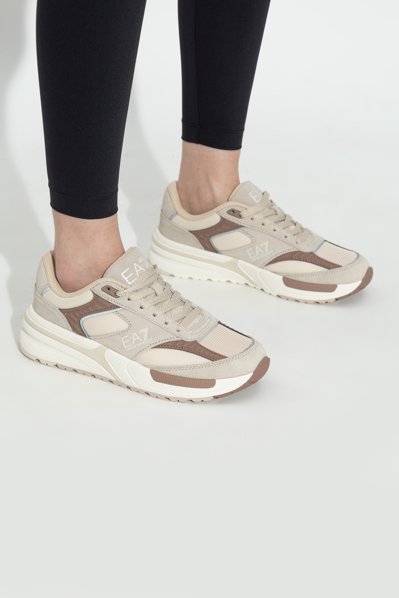 Ea7 Logo-embellished Lace-up Sneakers In Neutral