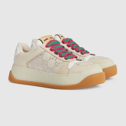 Gucci Double Screener Lace-up Sneakers In Nude