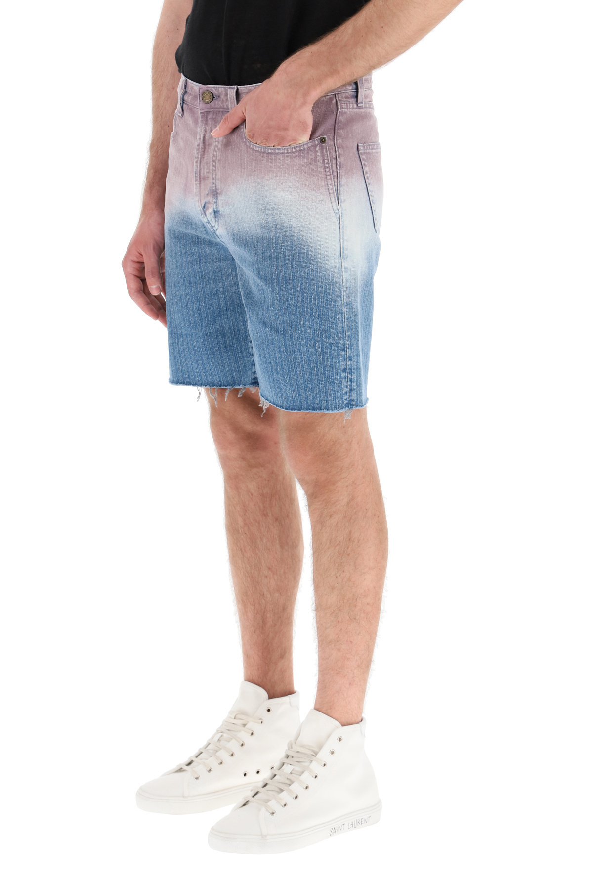 Saint Laurent Men's Degrade Denim Shorts In Blue